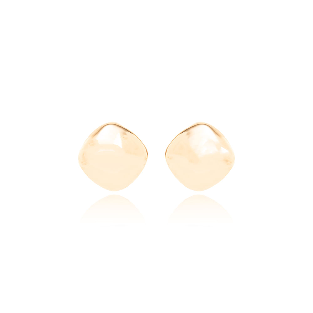 Kit com Dois Pares de Brincos Liso Quadrados 15mm - Banhos de Ouro 18k e Ródio Branco